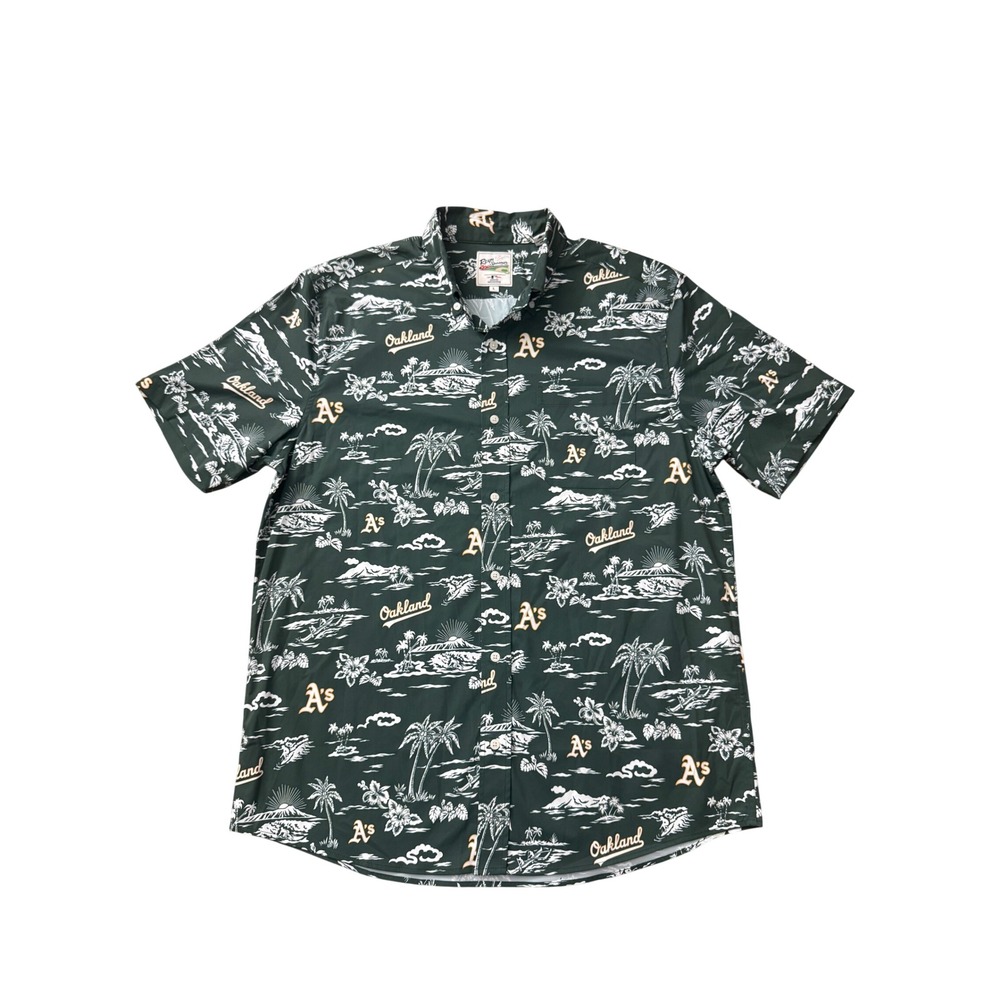 Reyn Spooner Oakland Athletics MLB Hawaiian Shirt Green Mens Large Performance